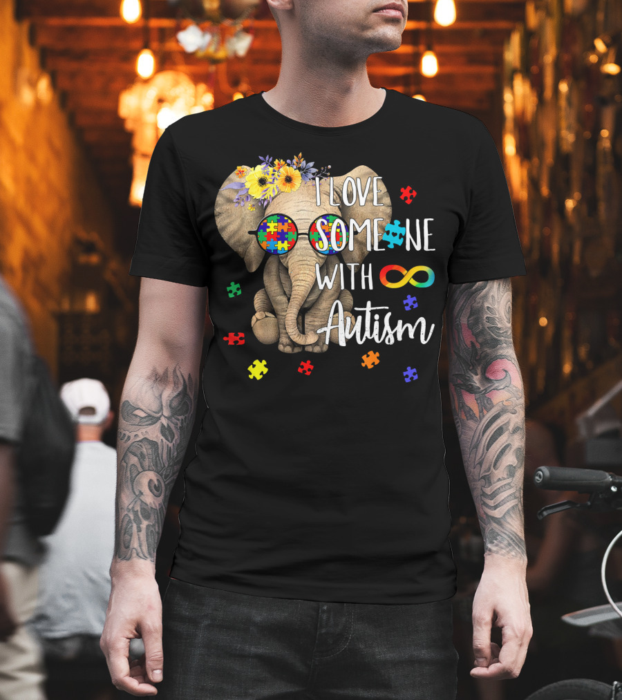I Love Someone With Autism Hippie Elephant Puzzle Pieces Infinity T-Shirt