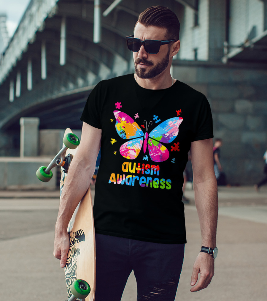 Colorful Butterfly Autism Awareness Puzz Puzzle Pieces T-Shirt