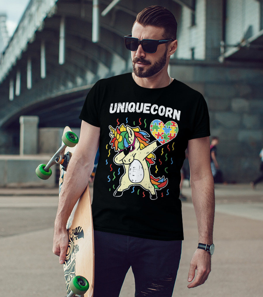 Uniquecorn Dabbing Unicorn Puzzle Heart Autism Awareness T-Shirt
