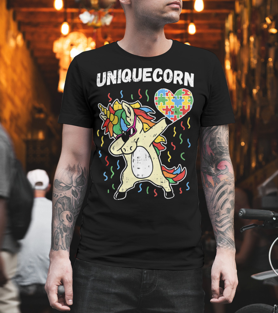 Uniquecorn Dabbing Unicorn Puzzle Heart Autism Awareness T-Shirt