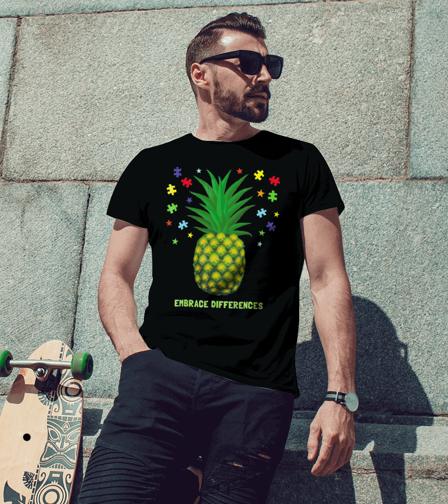 Embrace Differences Autism Awareness Beach Pineapple Puzzle Pieces T-Shirt