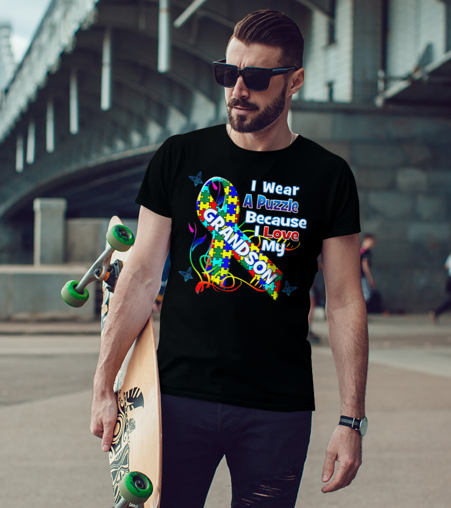 I Wear A Puzzle Because I Love My Grandson Autism Awareness Wear T-Shirt