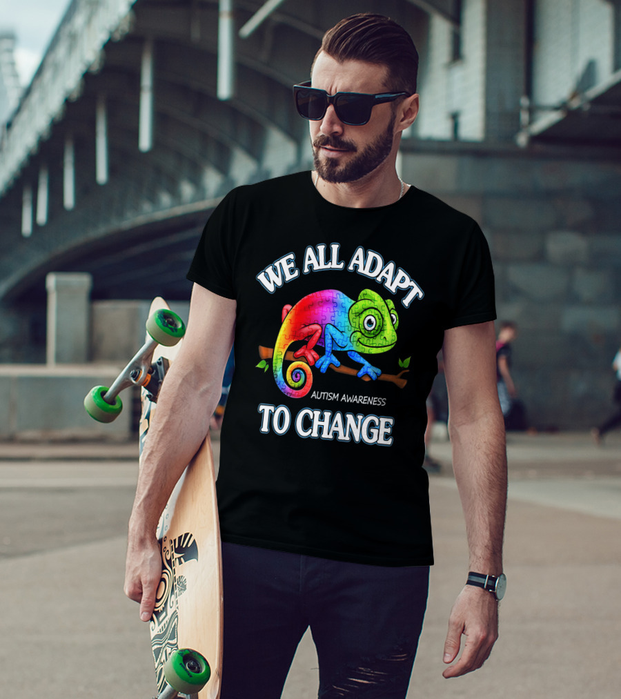 We All Adapt To Change Autism Awareness Puzzle Chameleon T-Shirt