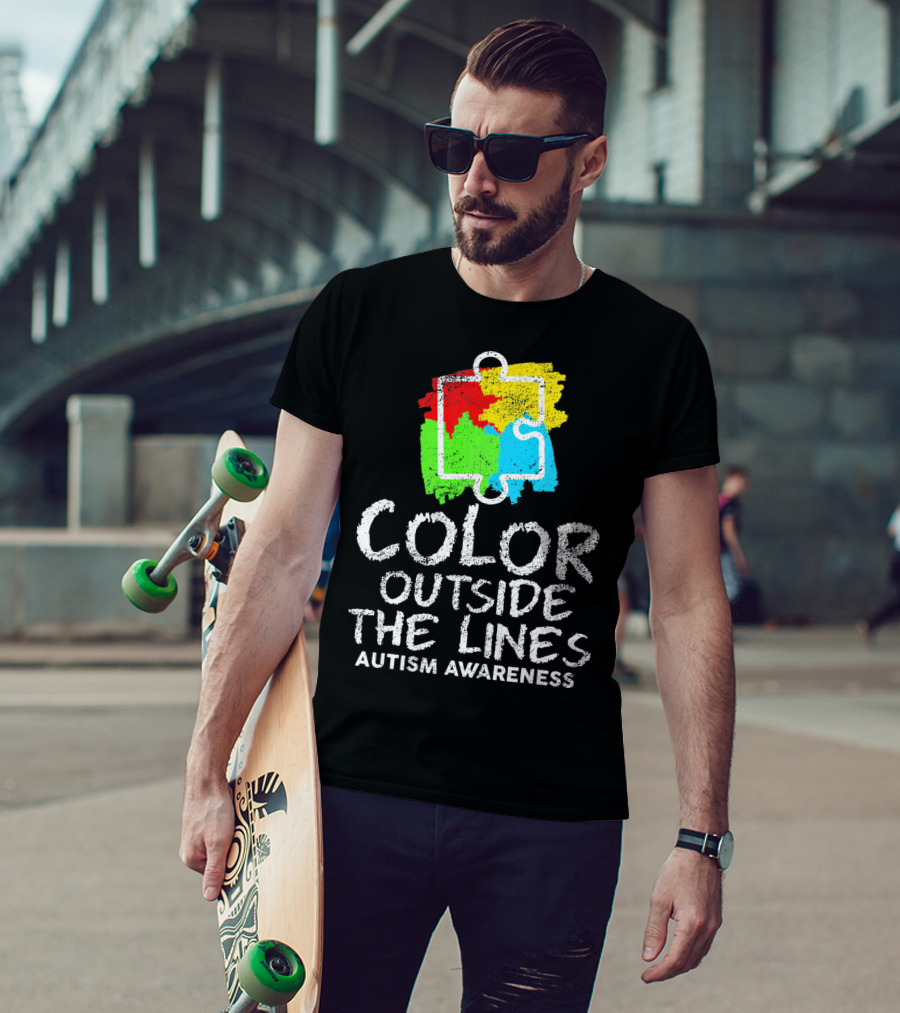 Color Outside The Lines Autism Awareness Puzzle Piece Colors T-Shirt