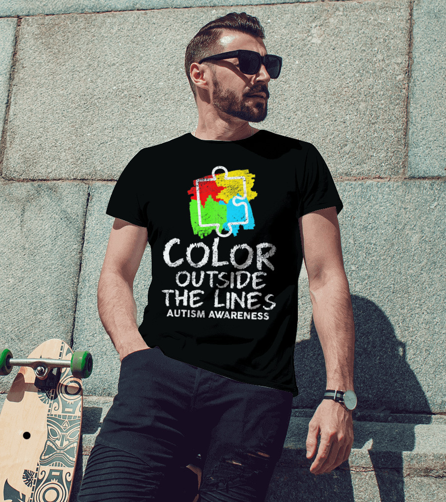 Color Outside The Lines Autism Awareness Puzzle Piece Colors T-Shirt