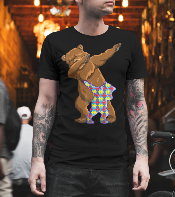Dabbing Mama Bear with Autism Puzzle Pattern Cub T-Shirt Dabbing Mama Bear with Autism Puzzle Pattern Cub T-Shirt