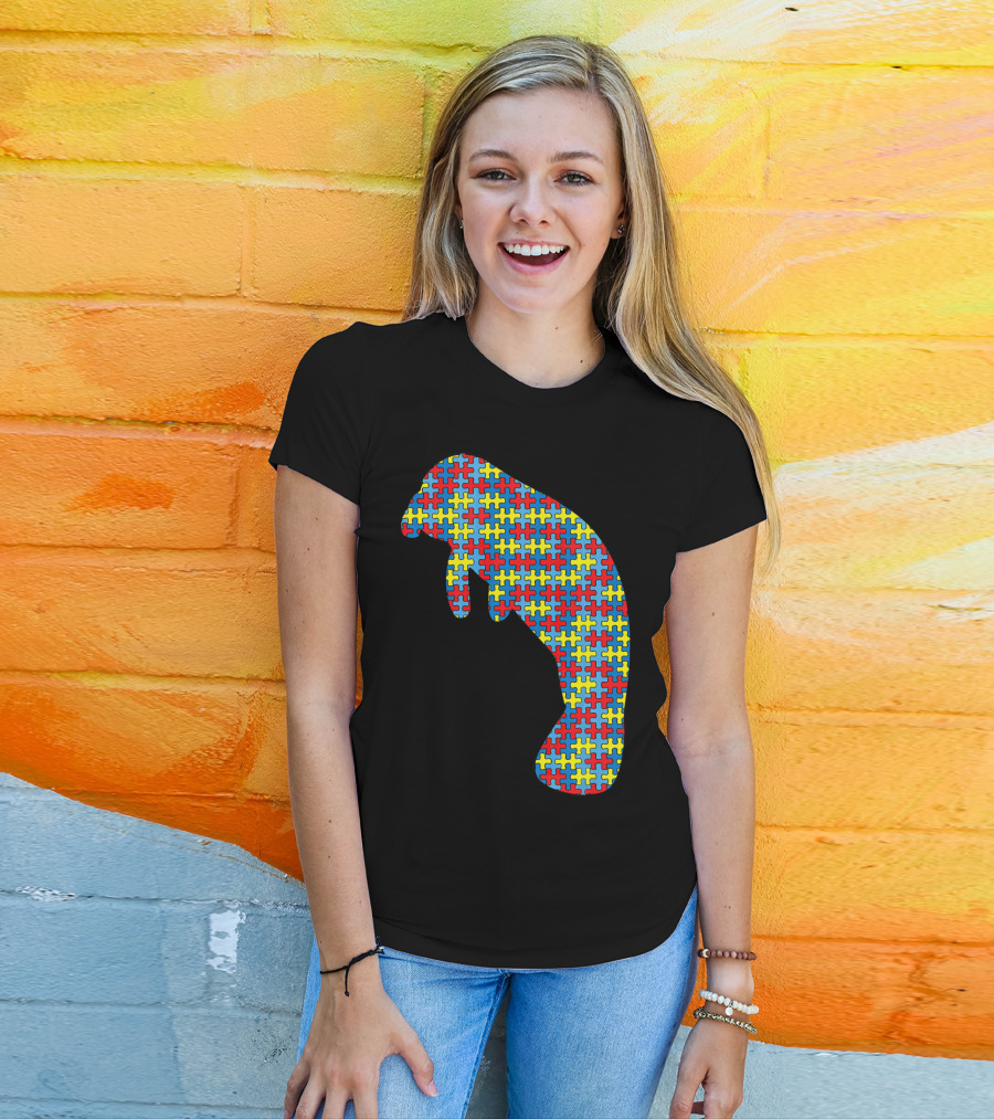 Manatee Autism Awareness Puzzle Pattern Kids Dugong T-Shirt