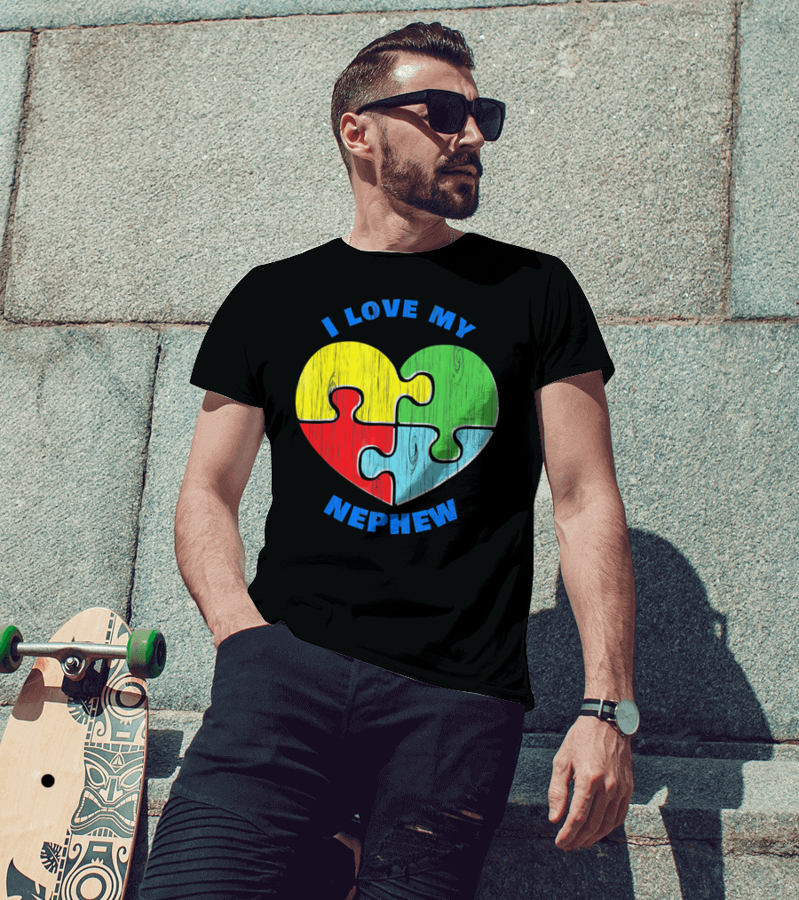 I Love My Nephew Autism Awareness Puzzle Heart T-Shirt