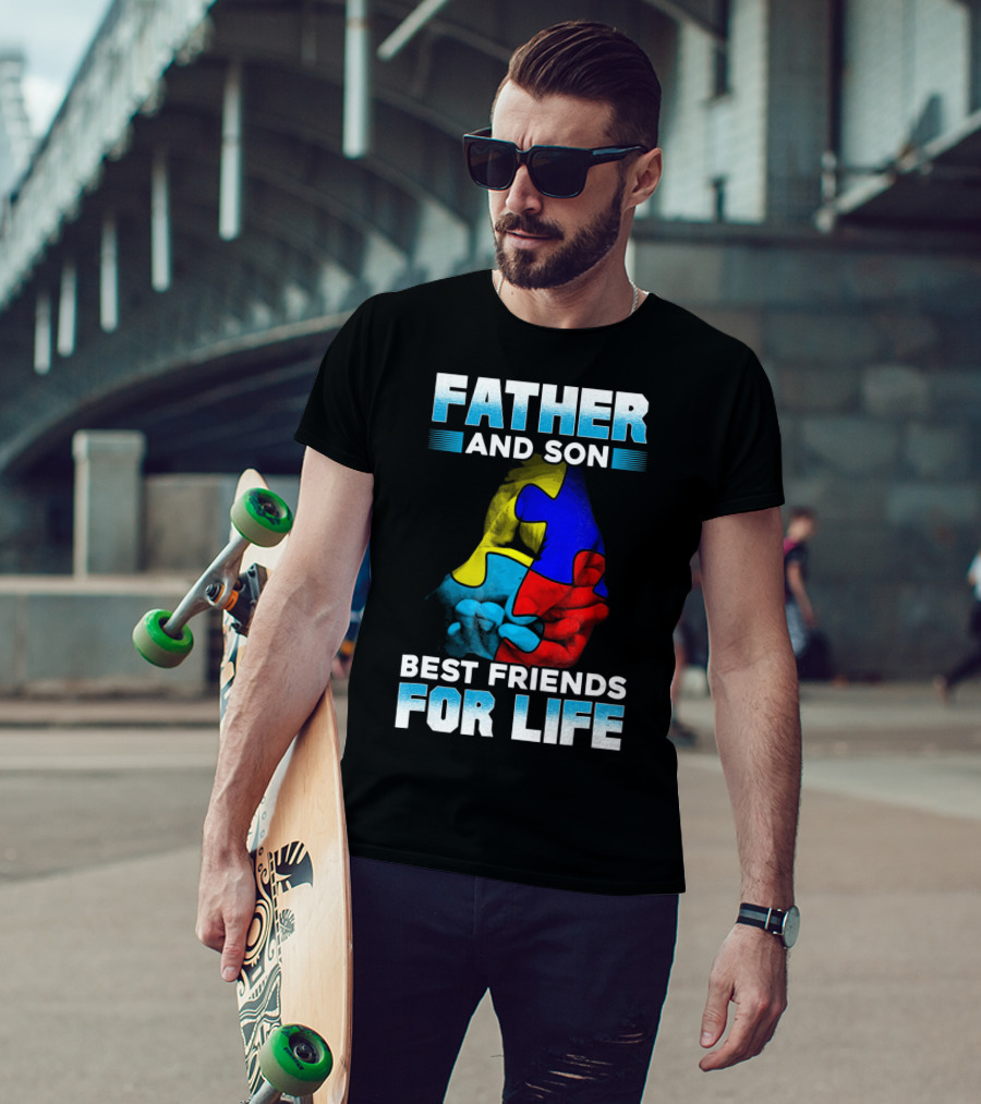 Father And Son Best Friends For Life Puzzle Autism Awareness T-Shirt