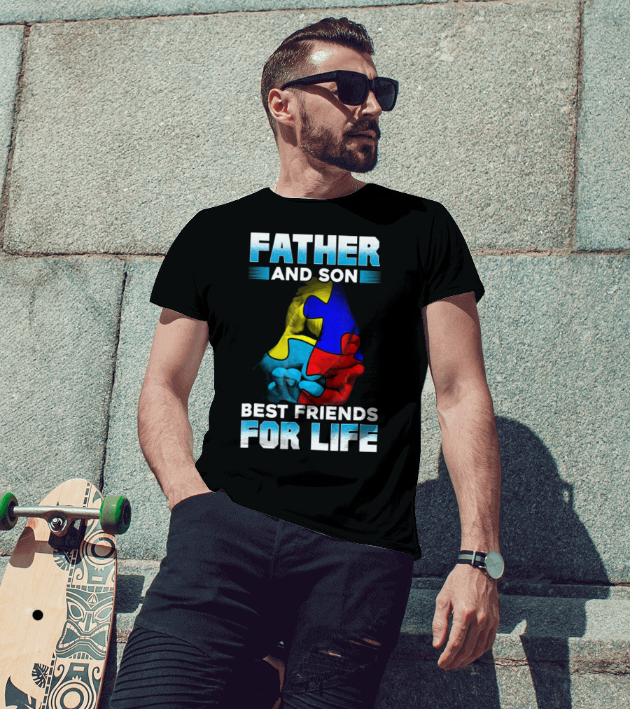 Father And Son Best Friends For Life Puzzle Autism Awareness T-Shirt