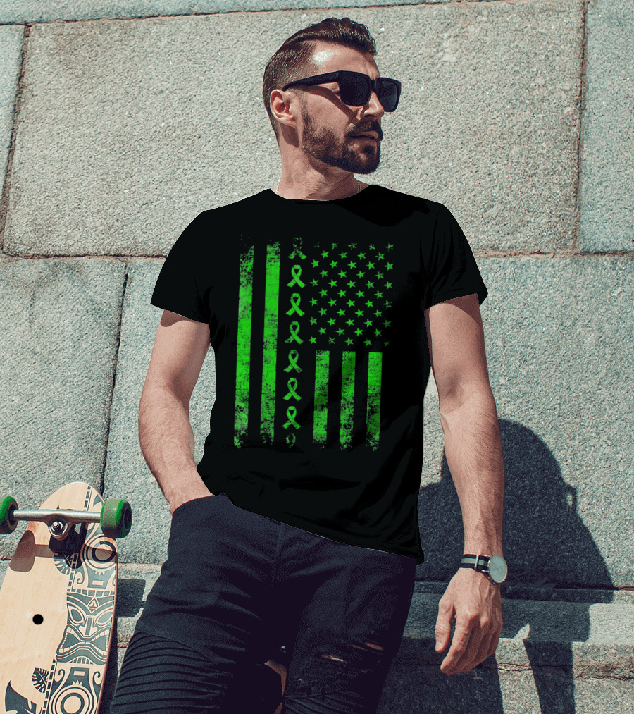 Green Ribbon US Flag Cerebral Palsy Awareness T-Shirt