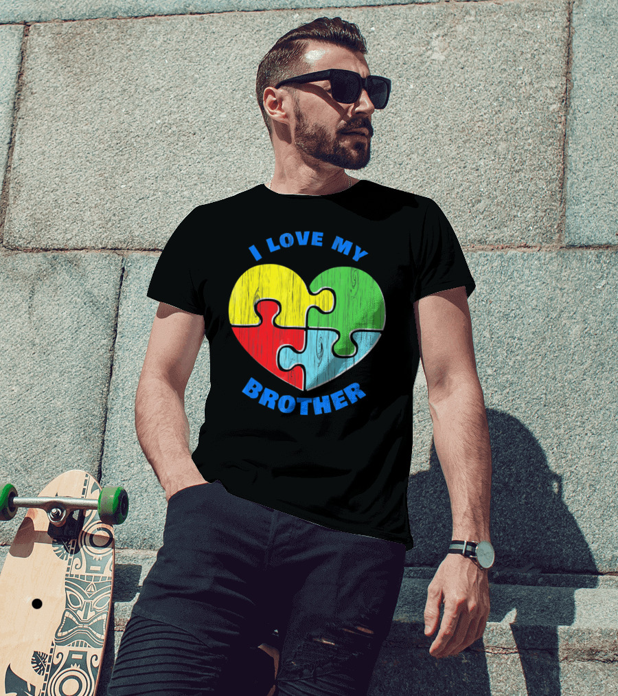 I Love My Brother Autism Awareness Puzzle Heart T-Shirt