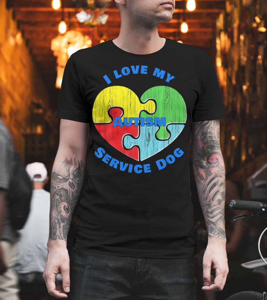 I Love My Autism Service Dog Puzzle Heart T-Shirt
