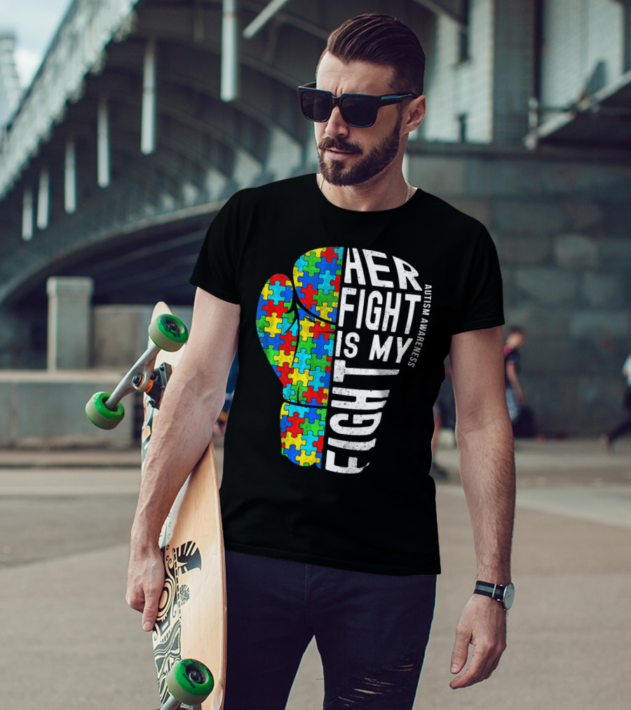 Autism Awareness Her Fight Is My Fight Boxing Glove Puzzle T-Shirt