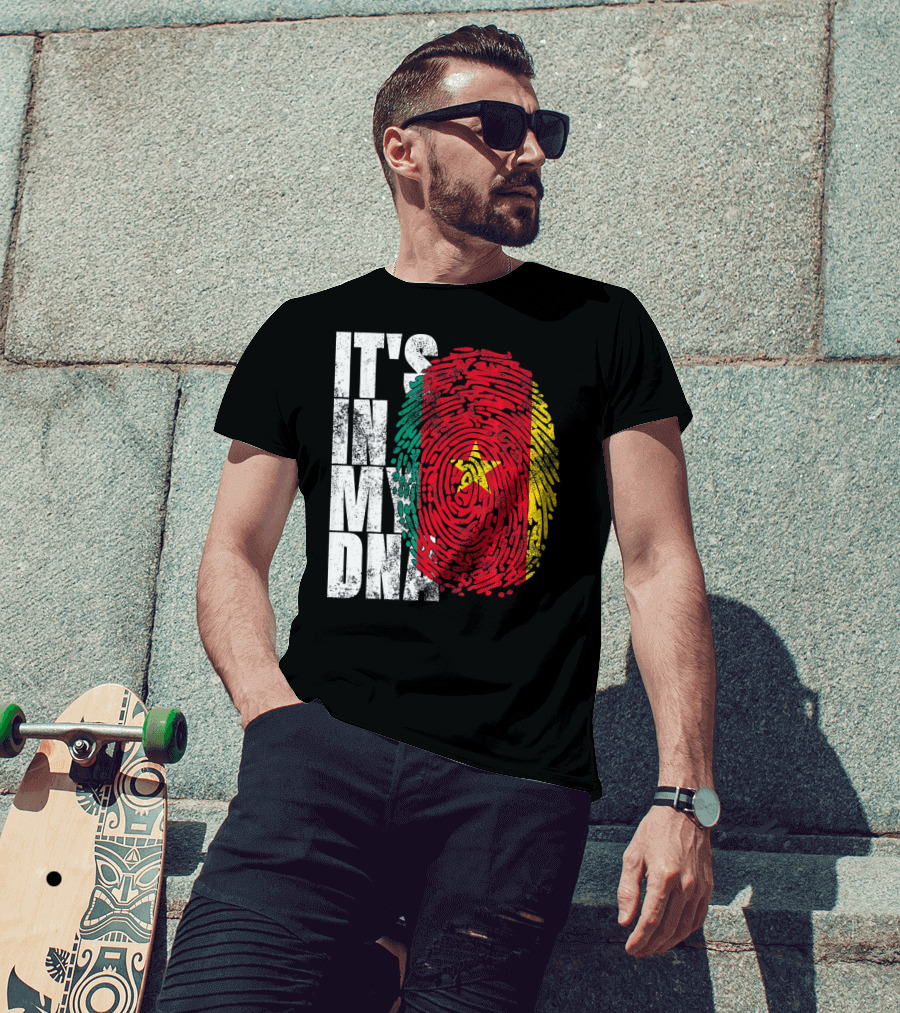 IT'S IN MY DNA Cameroonian Afro American Flag Fingerprint T-Shirt