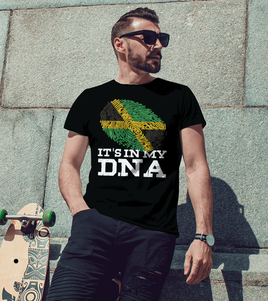 It's In My DNA Jamaican Pride Fingerprint Flag T-Shirt