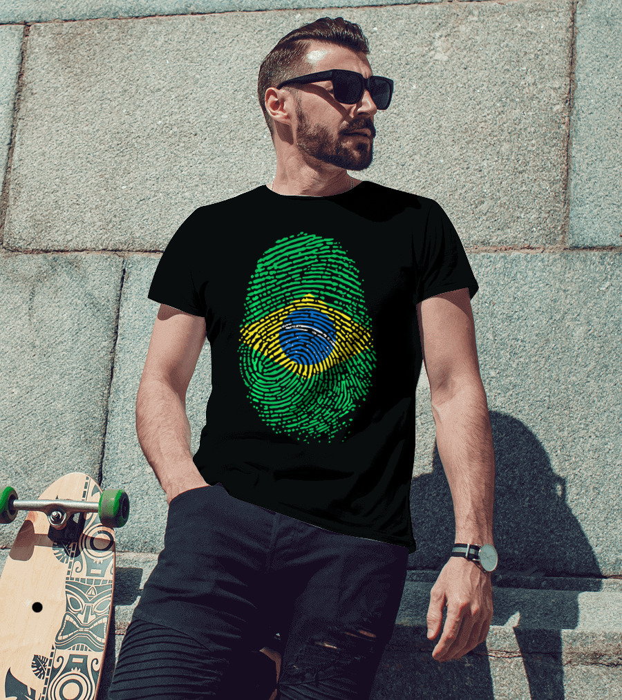Proud DNA Brasil Flag Thumbprint Brazil T-Shirt