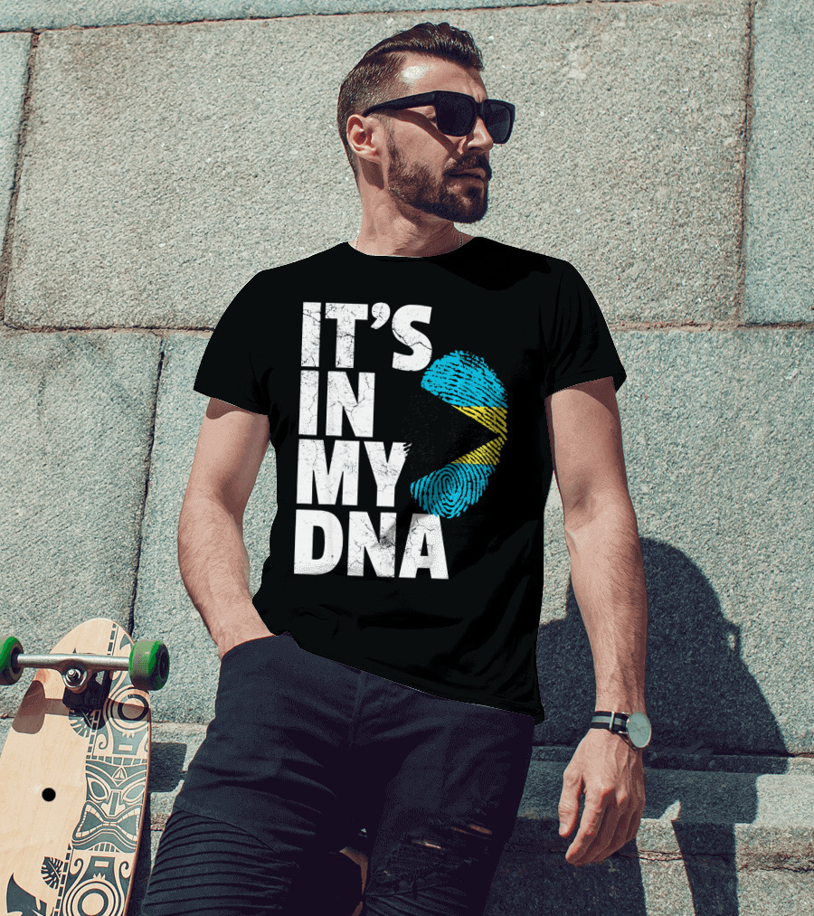 IT'S IN MY DNA Bahamas Bahamian Flag Fingerprint T-Shirt