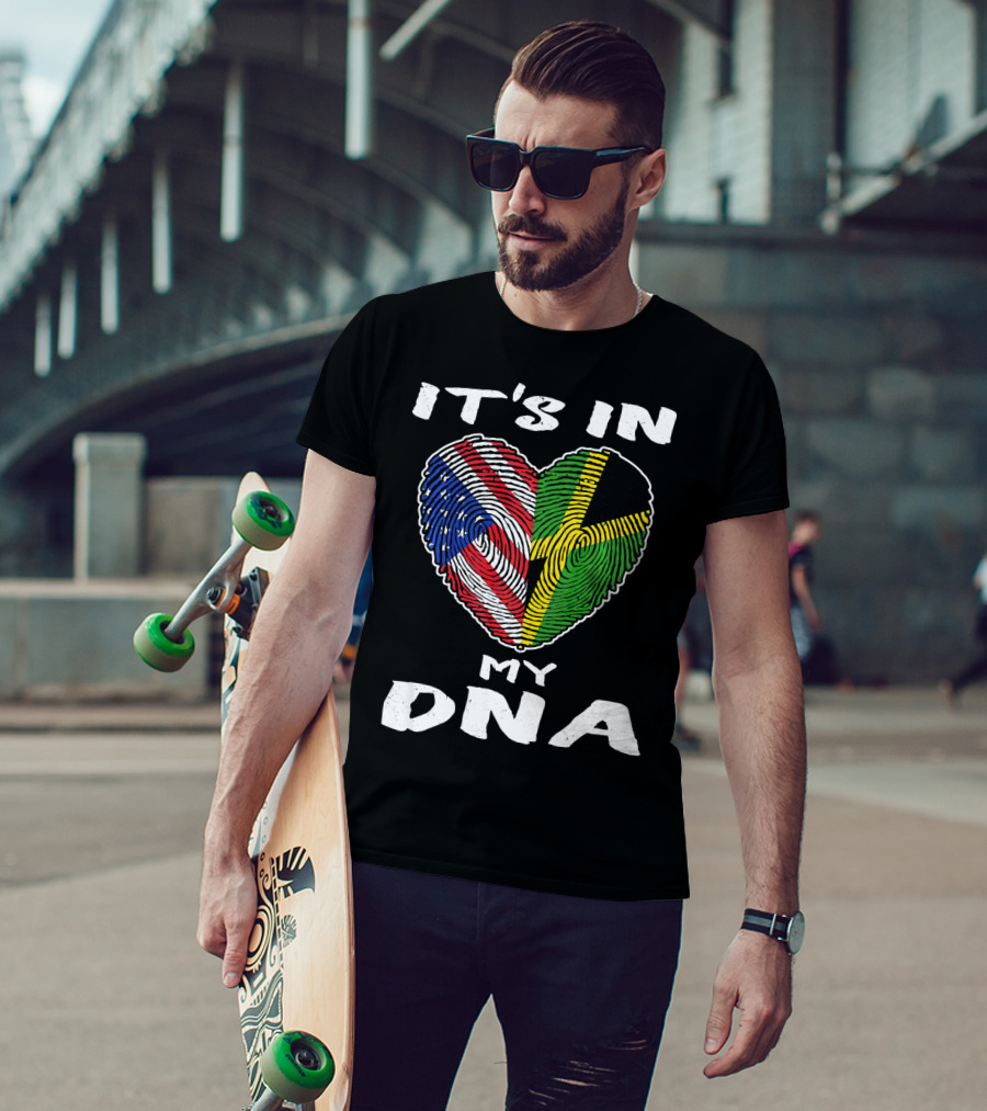 IT'S IN MY DNA USA Jamaica Fingerprint Heart T-Shirt