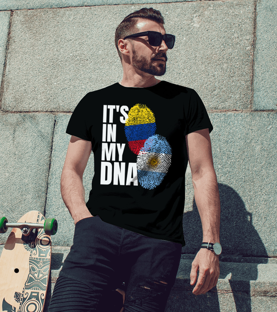 IT'S IN MY DNA Colombian And Argentinian Flags Fingerprint T-Shirt