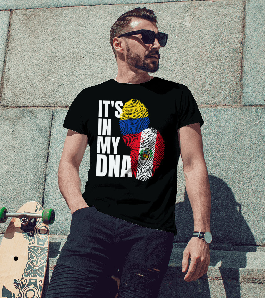 IT'S IN MY DNA Peruvian And Colombian Fingerprint Flag Heritage T-Shirt