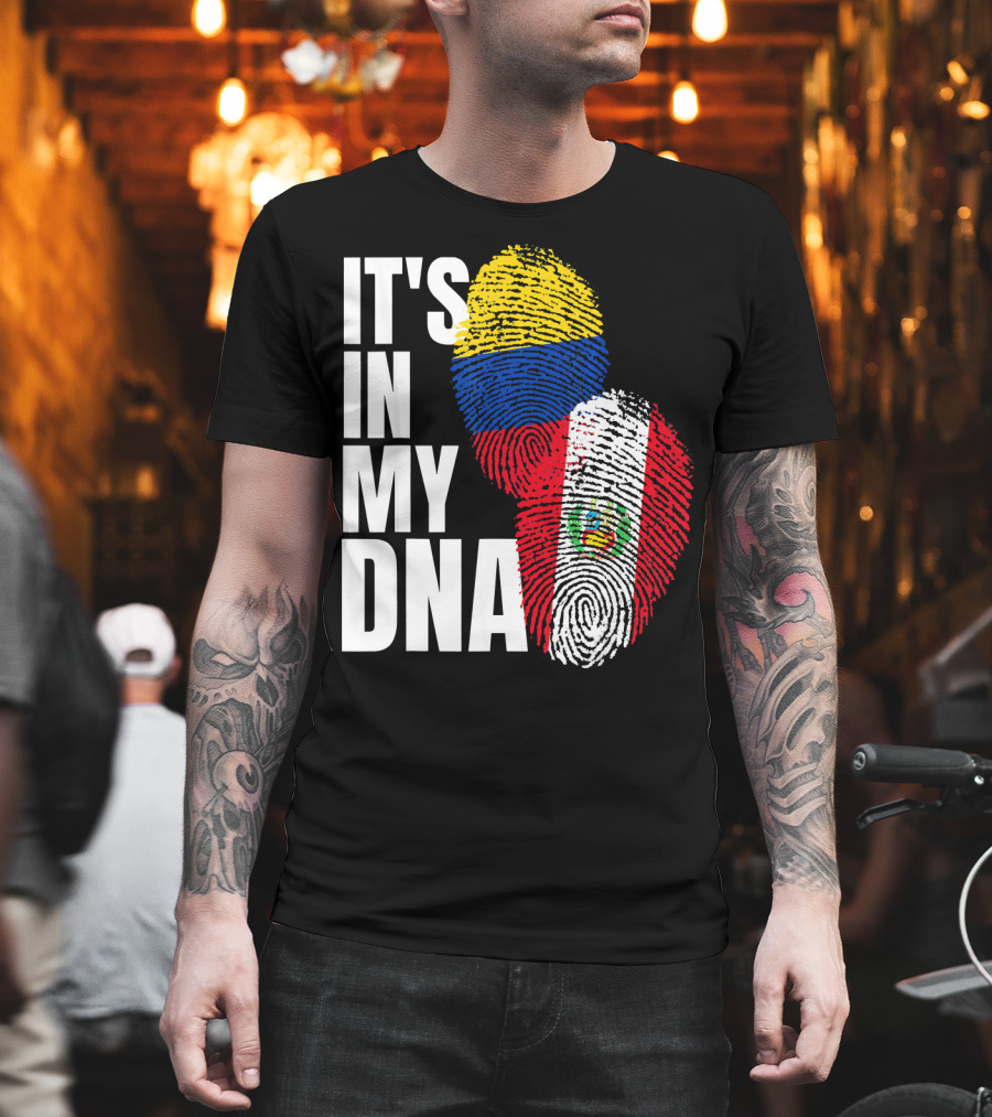 IT'S IN MY DNA Peruvian and Colombian Fingerprint Flag Heritage T-Shirt