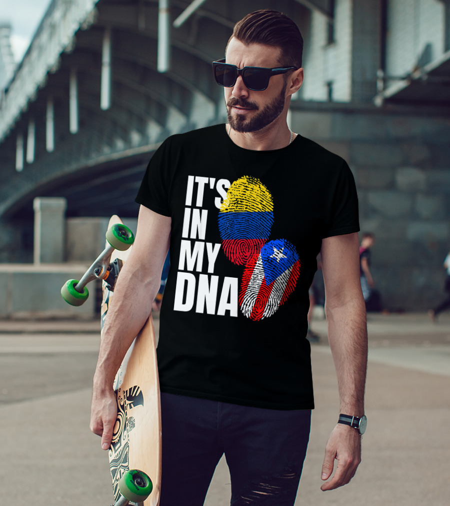 It's In My DNA Puerto Rican And Colombian Flag Fingerprints T-Shirt