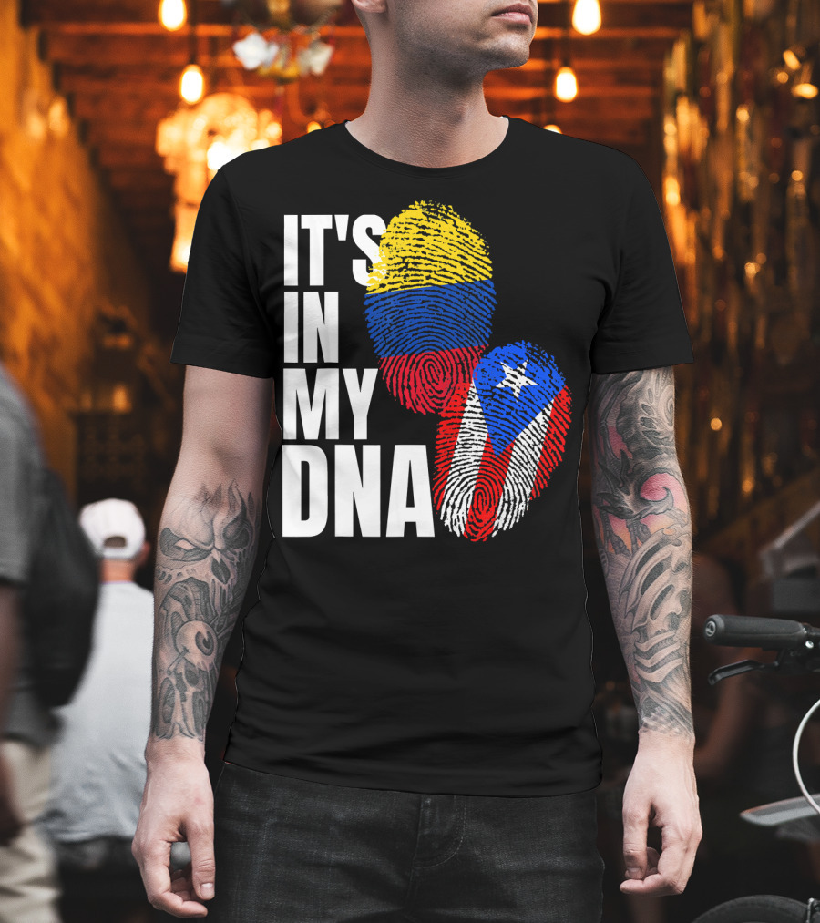 It's In My DNA Puerto Rican and Colombian Flag Fingerprints T-Shirt