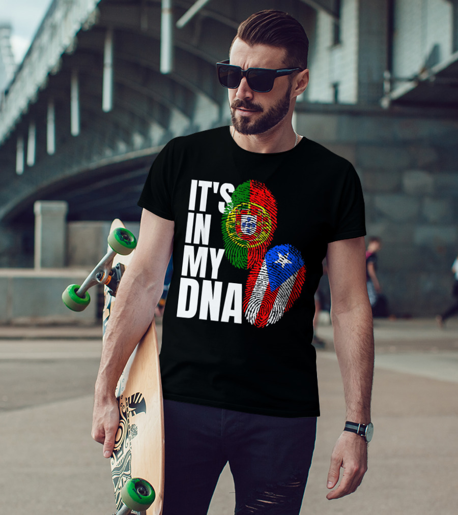 IT'S IN MY DNA Portuguese Puerto Rican Flag Fingerprint Heritage T-Shirt