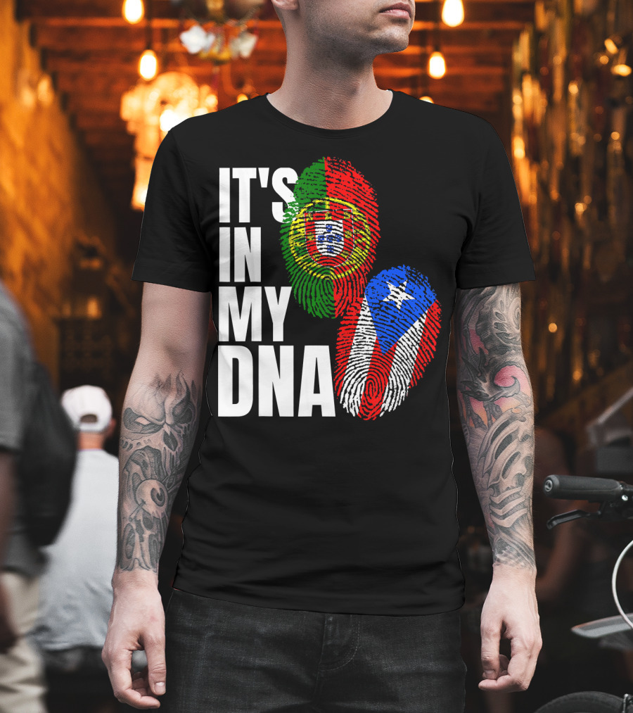 IT'S IN MY DNA Portuguese Puerto Rican Flag Fingerprint Heritage T-Shirt