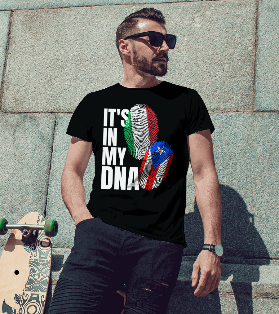 IT'S IN MY DNA Italian Puerto Rican Fingerprint Flag Mix T-Shirt
