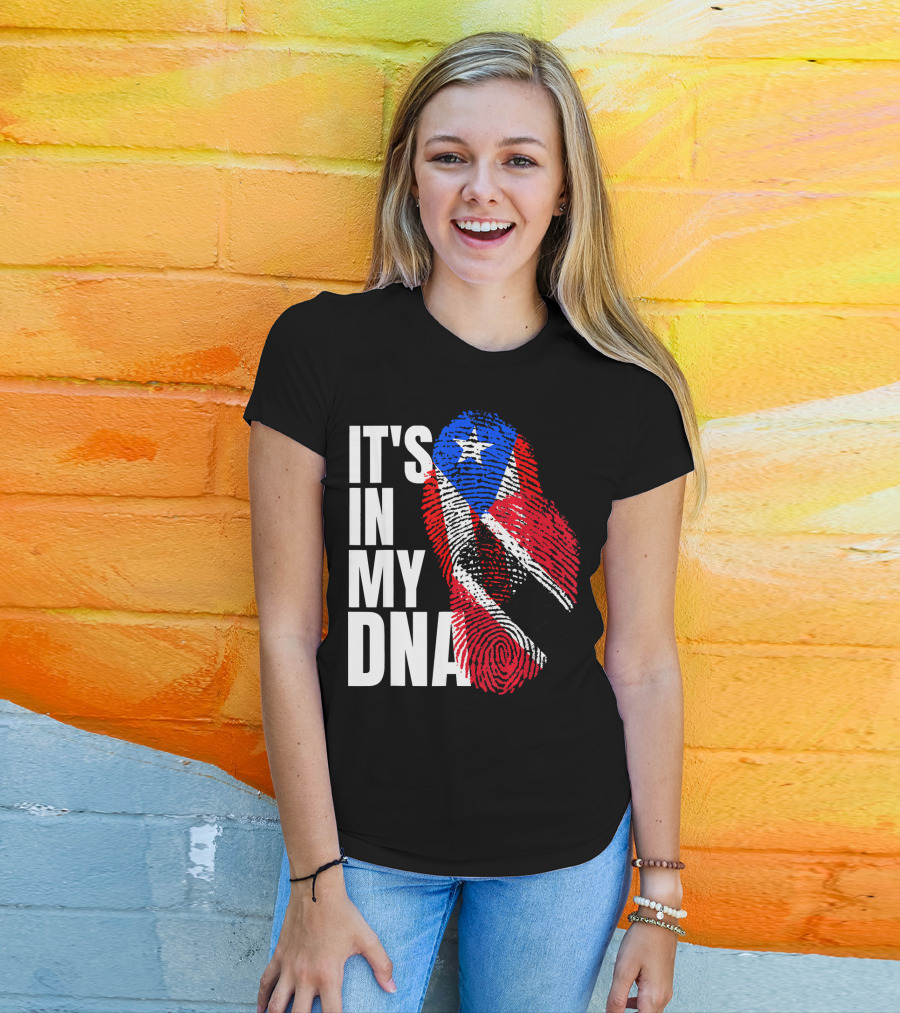Trinidadian And Boricua Mix It's In My DNA Flag Fingerprint T-Shirt