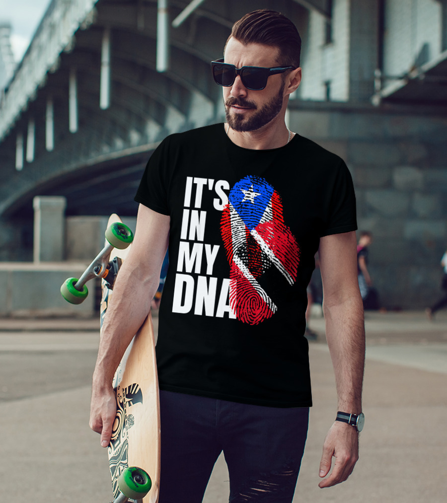 Trinidadian And Boricua Mix It's In My DNA Flag Fingerprint T-Shirt