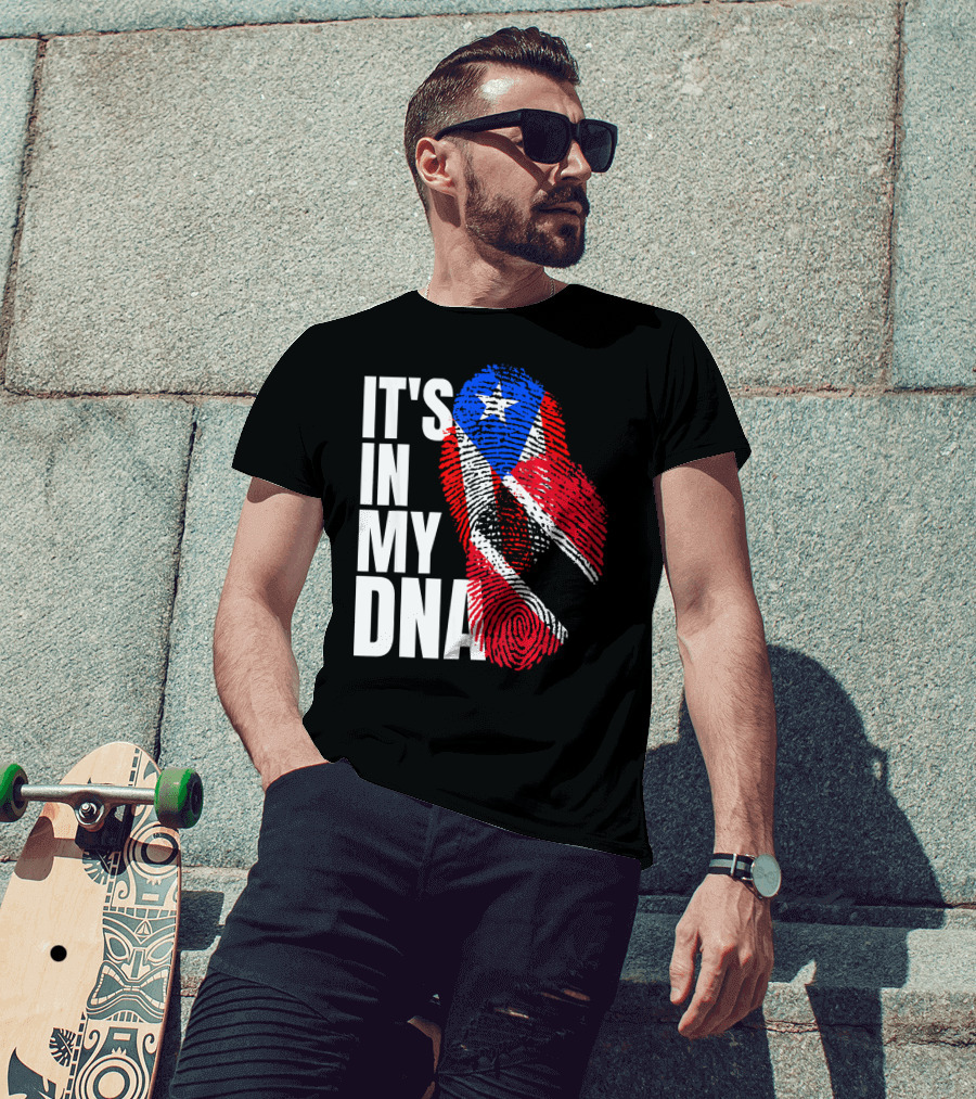 Trinidadian And Boricua Mix It's In My DNA Flag Fingerprint T-Shirt