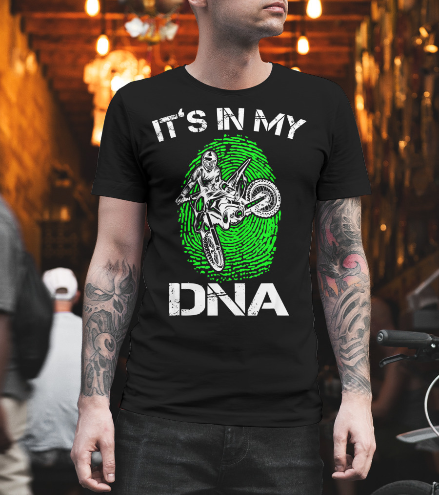 Motocross It's in My DNA Green Dirt Bike Fingerprint Rider T-Shirt