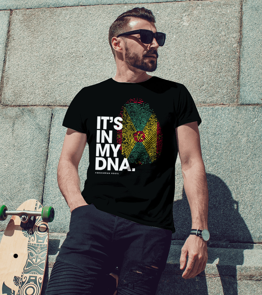 IT'S IN MY DNA Grenadian Roots Flag Fingerprint T-Shirt
