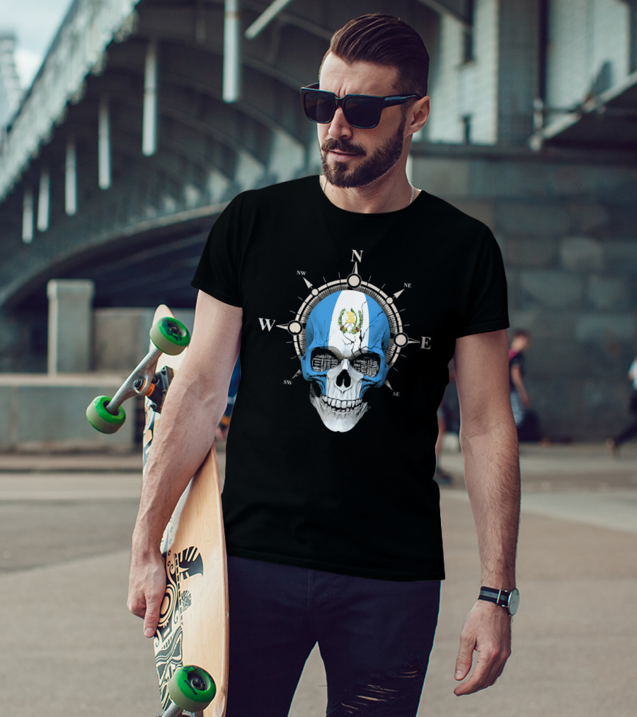 Guatemala Flag Skull Compass Guatemalan Directions T-Shirt