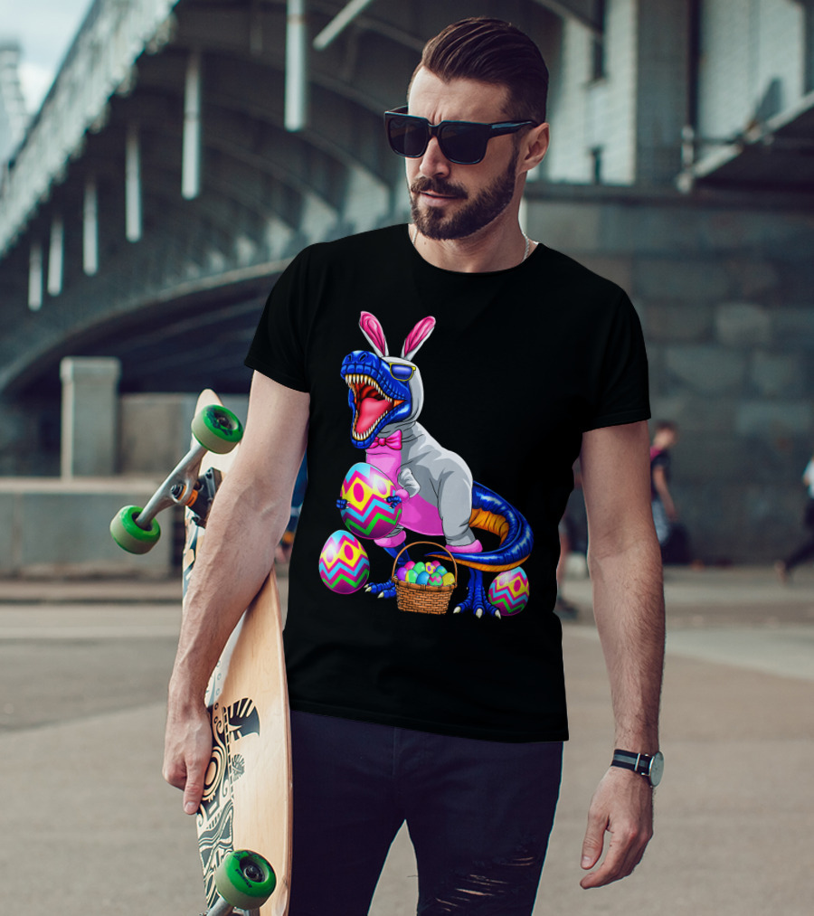 Easter Bunny T-Rex Dinosaur With Colorful Eggs T-Shirt