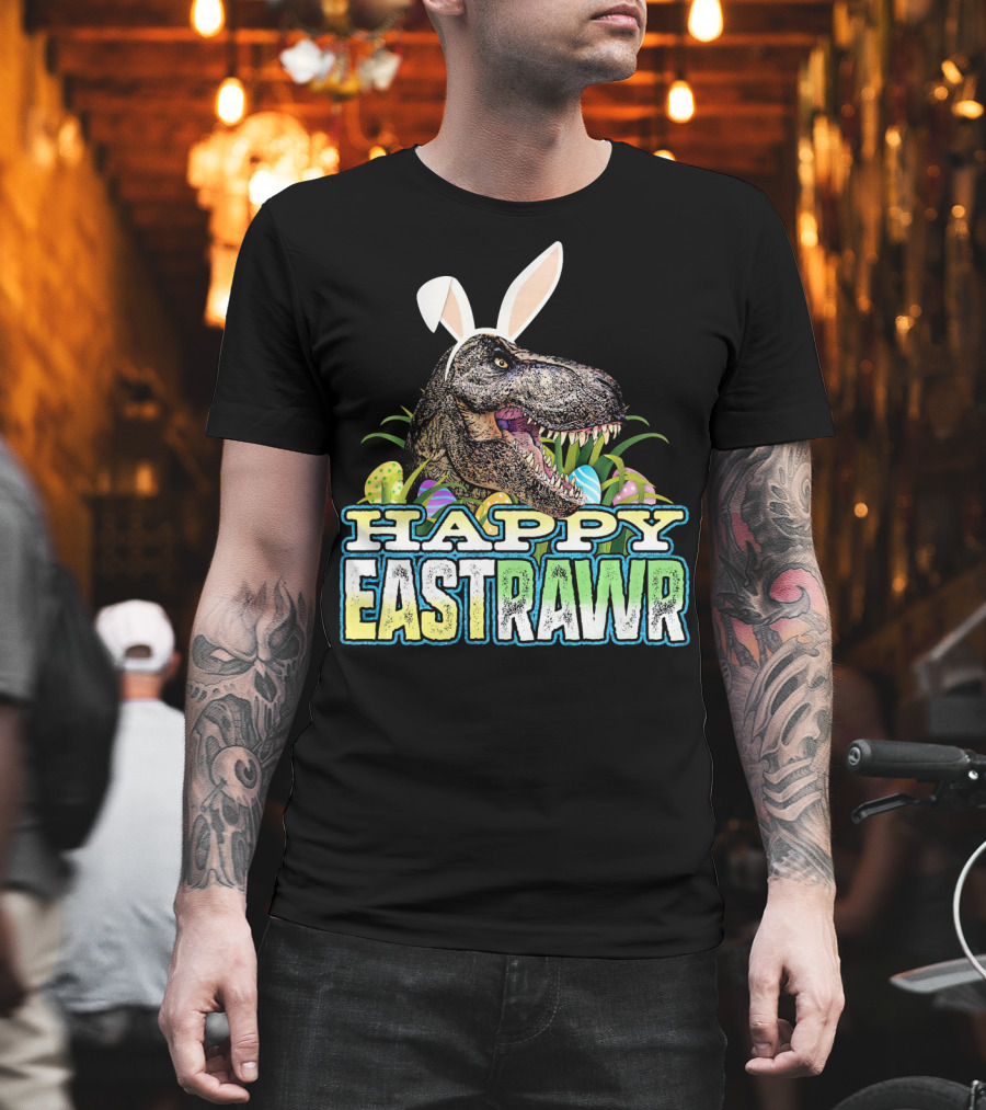 Happy Eastrawr Dinosaur Bunny Ears Easter Eggs T-Shirt