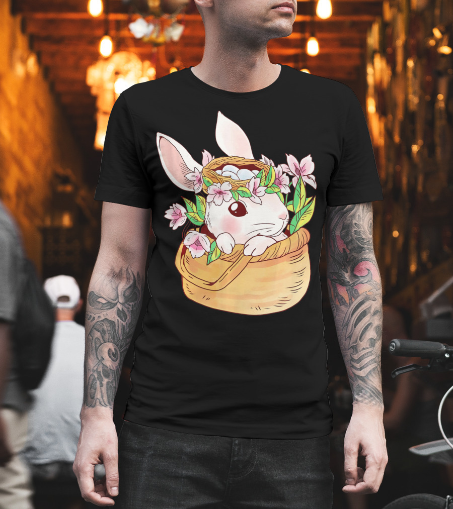 Cute Easter Bunny Girl Floral Basket T-Shirt