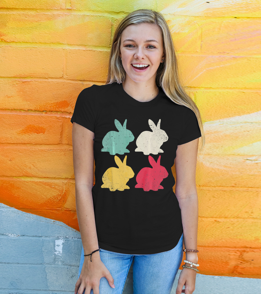Retro Easter Bunny Rabbit Vintage Color Silhouette Quartet T-Shirt