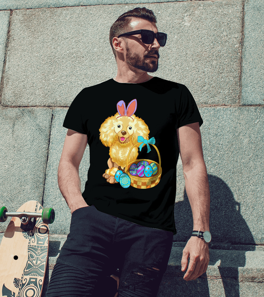 Adorable Poodle With Bunny Ears And Easter Egg Basket T-Shirt