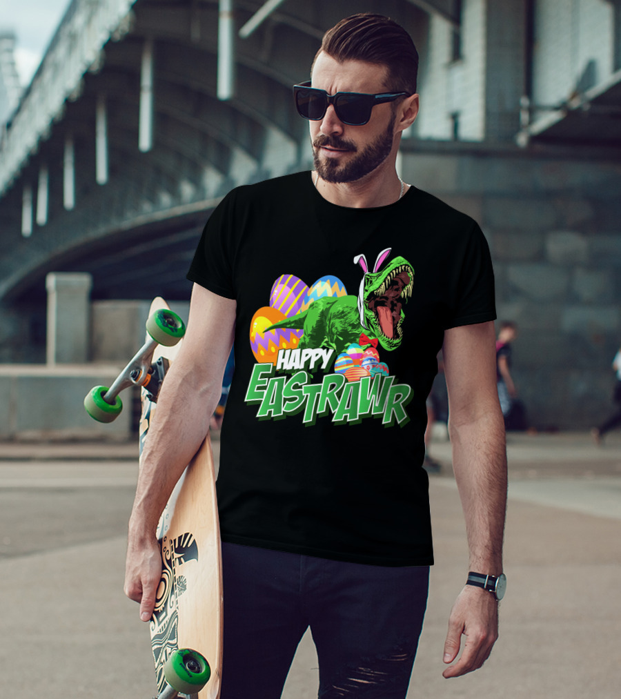 Happy Eastrawr Dinosaur Rex Easter Eggs Bunny Ears T-Shirt