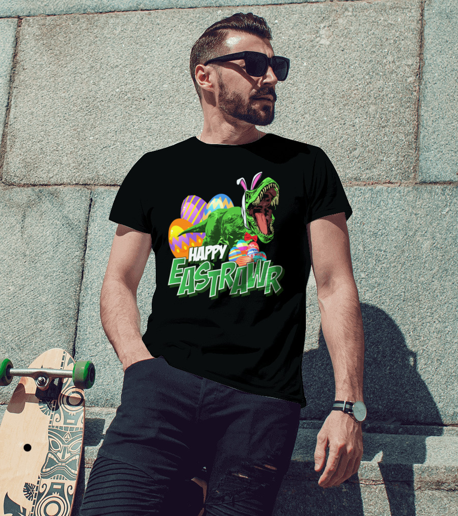 Happy Eastrawr Dinosaur Rex Easter Eggs Bunny Ears T-Shirt