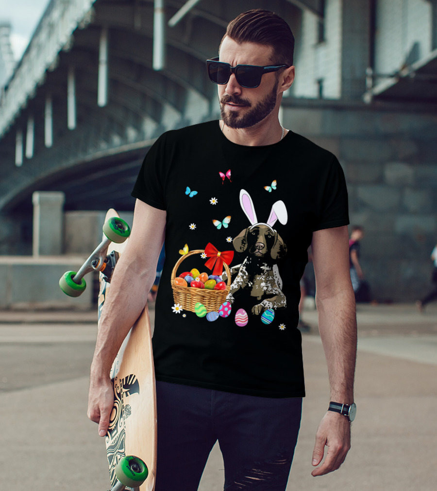 German Shorthaired Pointer With Bunny Ears And Easter Basket T-Shirt