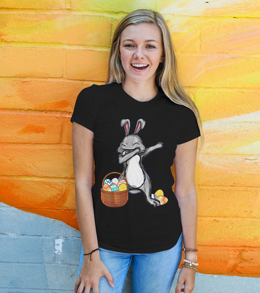 Dabbing Easter Bunny With Colorful Egg Basket T-Shirt