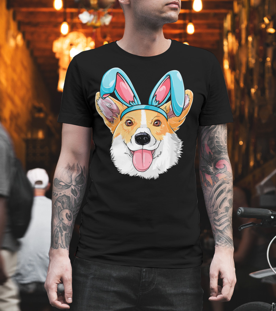 Easter Bunny Ears Corgi Dog T-Shirt