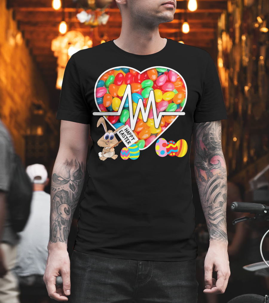 Nurses Easter Jellybean Heartbeat Happy Easter Bunny Eggs T-Shirt