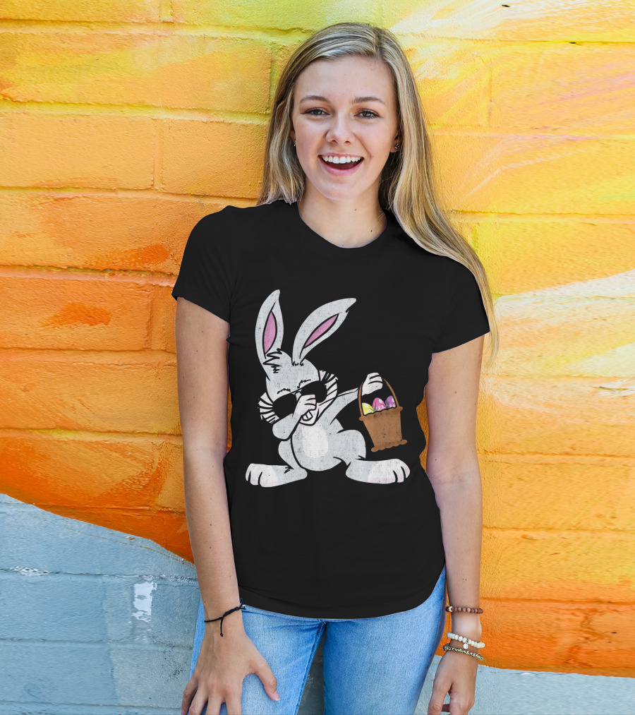 Dabbing Easter Bunny With Sunglasses And Basket Of Colorful Eggs T-Shirt