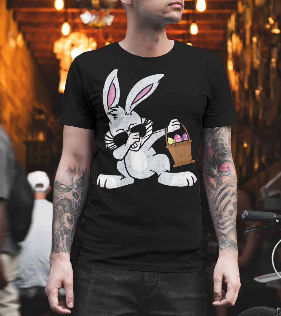 Dabbing Easter Bunny With Sunglasses And Basket Of Colorful Eggs T-Shirt